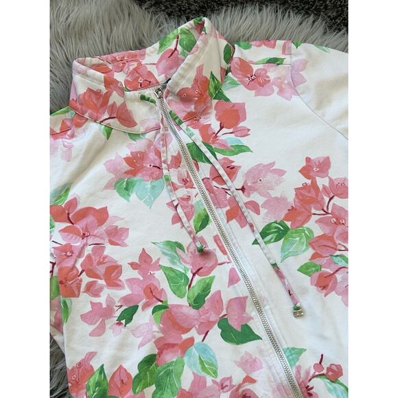 Tommy Bahama Womens Full Zip Jacket Large White Pink Pockets Casual Floral Knit - Picture 4 of 4